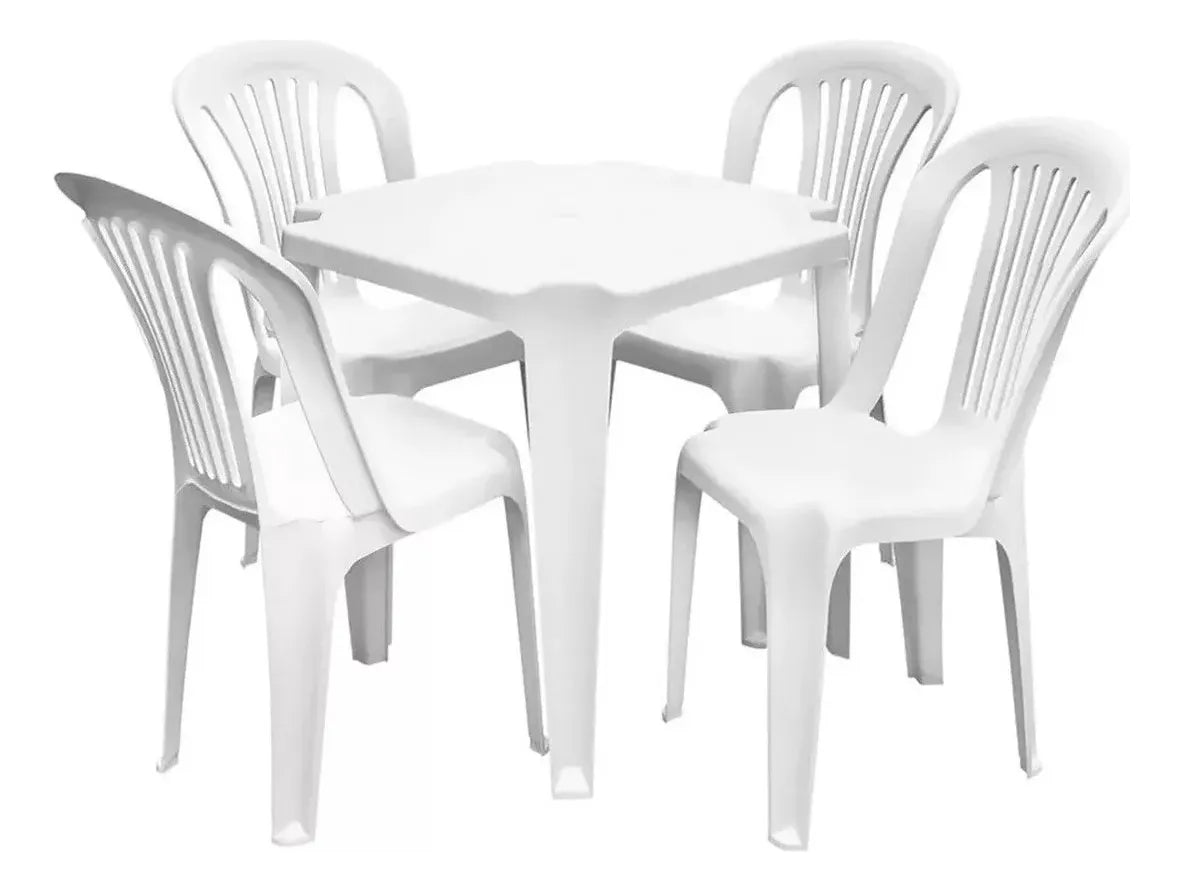 Conjunto/Jogo de Mesa com 4 Cadeiras Plásticas Bistrô Suporta 182kg