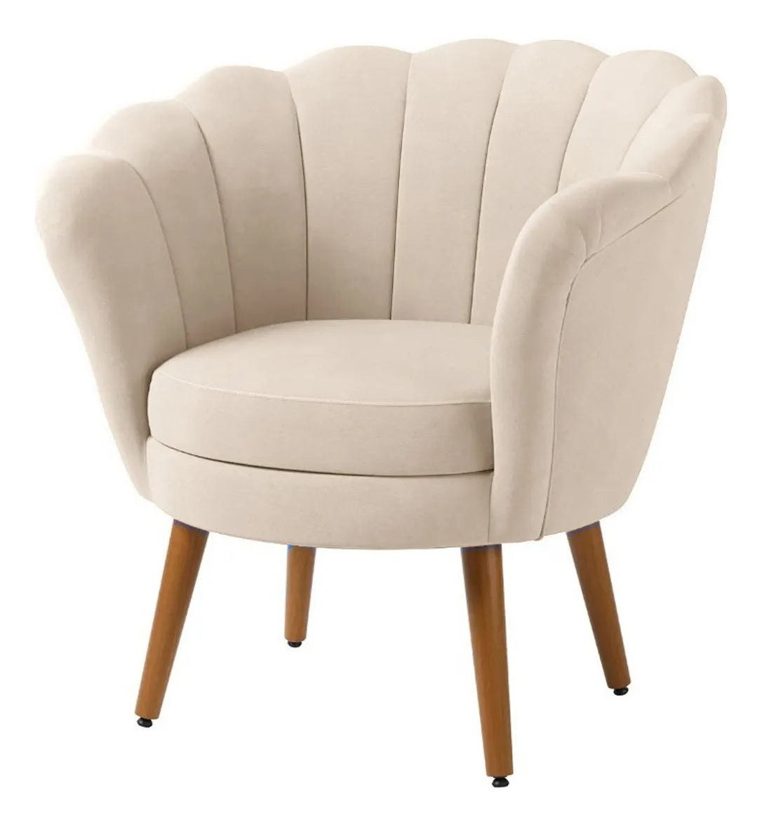 Poltrona Decorativa Flor Pés Palito Veludo Bege Kimi