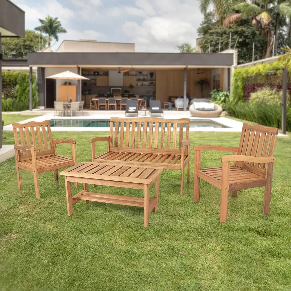 Conjunto Para Jardim De Madeira Eucalipto 4 Peças Sem