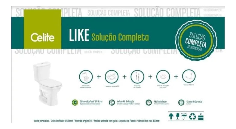 Kit Bacia Celite Com Caixa Acoplada Completo Like Branco