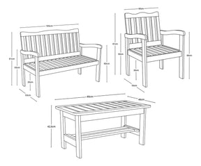 Conjunto Para Jardim De Madeira Eucalipto 4 Peças Sem