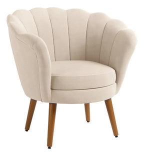 Poltrona Decorativa Flor Pés Palito Veludo Bege Kimi