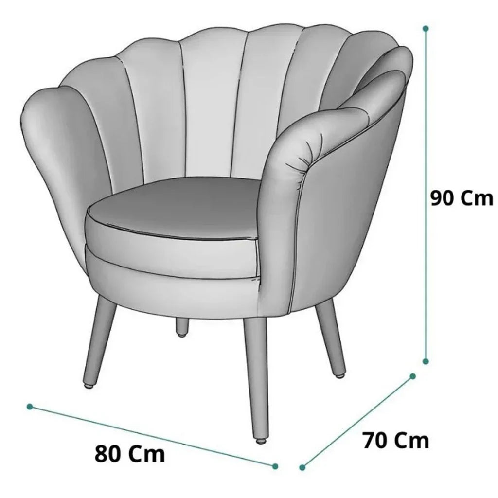 Poltrona Decorativa Petala Pés Palito Veludo Bege