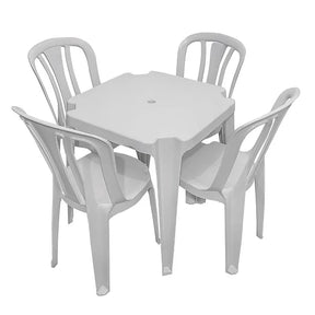 Conjunto/Jogo de Mesa com 4 Cadeiras Plásticas Bistrô Suporta 182kg
