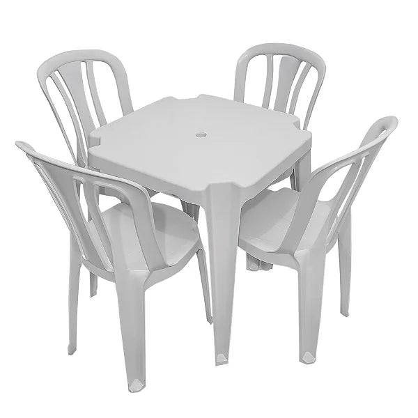 Conjunto/Jogo de Mesa com 4 Cadeiras Plásticas Bistrô Suporta 182kg