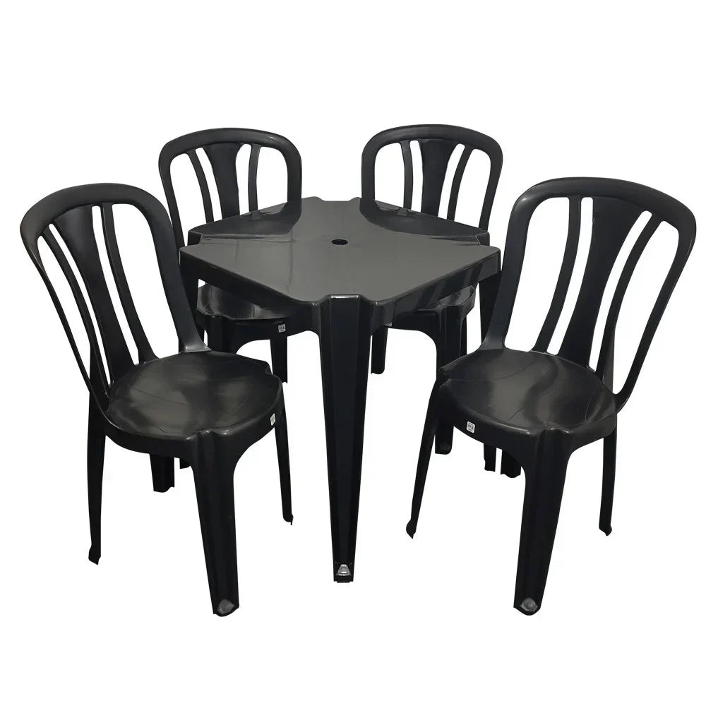 Conjunto/Jogo de Mesa com 4 Cadeiras Plásticas Bistrô Suporta 182kg